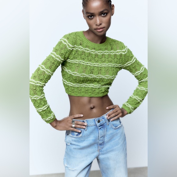 ZARA textured cropped knit sweater - Picture 2 of 6